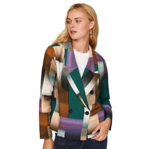 Elk Womens Size 12 Crepe Long Sleeve Button Up Geometric Odense Jacket Blazer